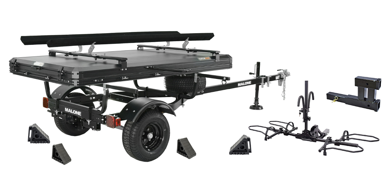 MicroSport™ Overland™ Tent Trailer Package with Tent ( 2 Stabilizing Jacks, Spare Tire, JackStand, Bunk Kit, Double Hitch Receiver, E-Bike Carrier)