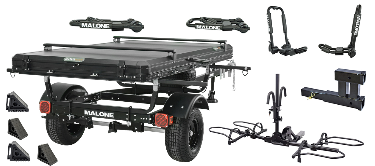 MicroSport™ Overland™ Trailer Package with Tent (Trailer, Tent, Rear Leveling Jacks, 2 Sets of Kayak Carriers, Double Hitch Receiver, E-Bike Carrier)