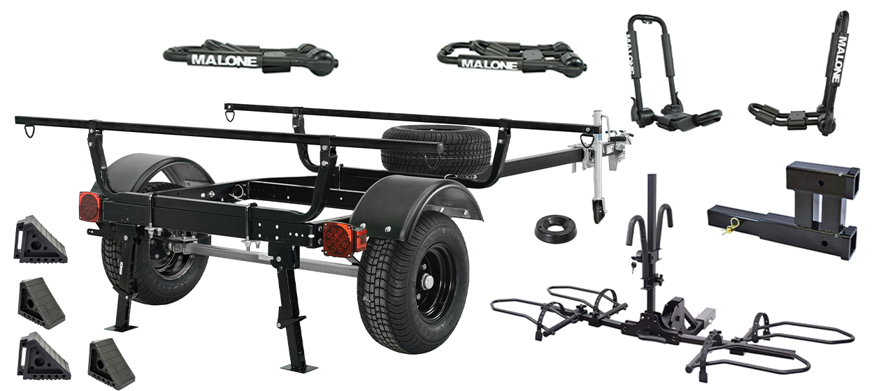 MicroSport™ Overland™ Trailer Package (Rear Leveling Jacks, 2 Sets of Kayak Carriers, Double Hitch Receiver, E-Bike Carrier) 