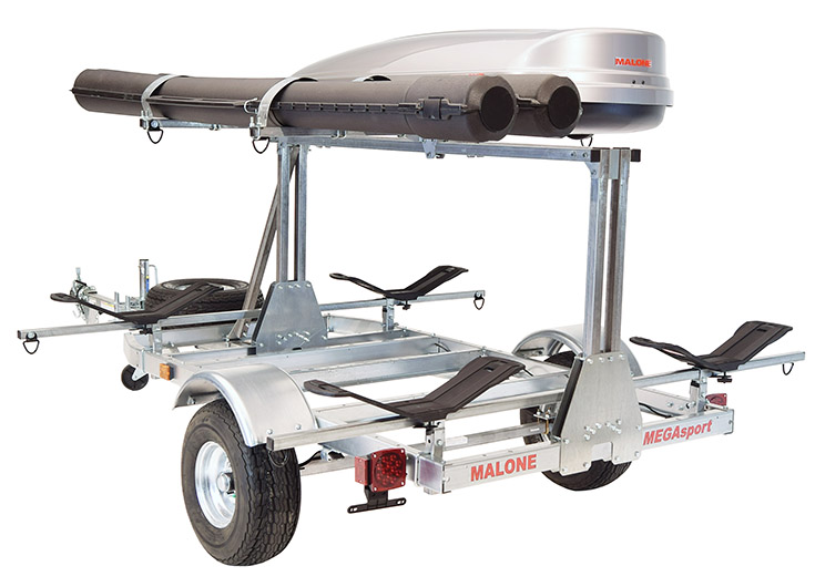 MegaSport™ LowBed™ Kayak Trailer w/Tier, Spare, 2 sets MegaWings, Cargo Box, 2 Rod Tubes