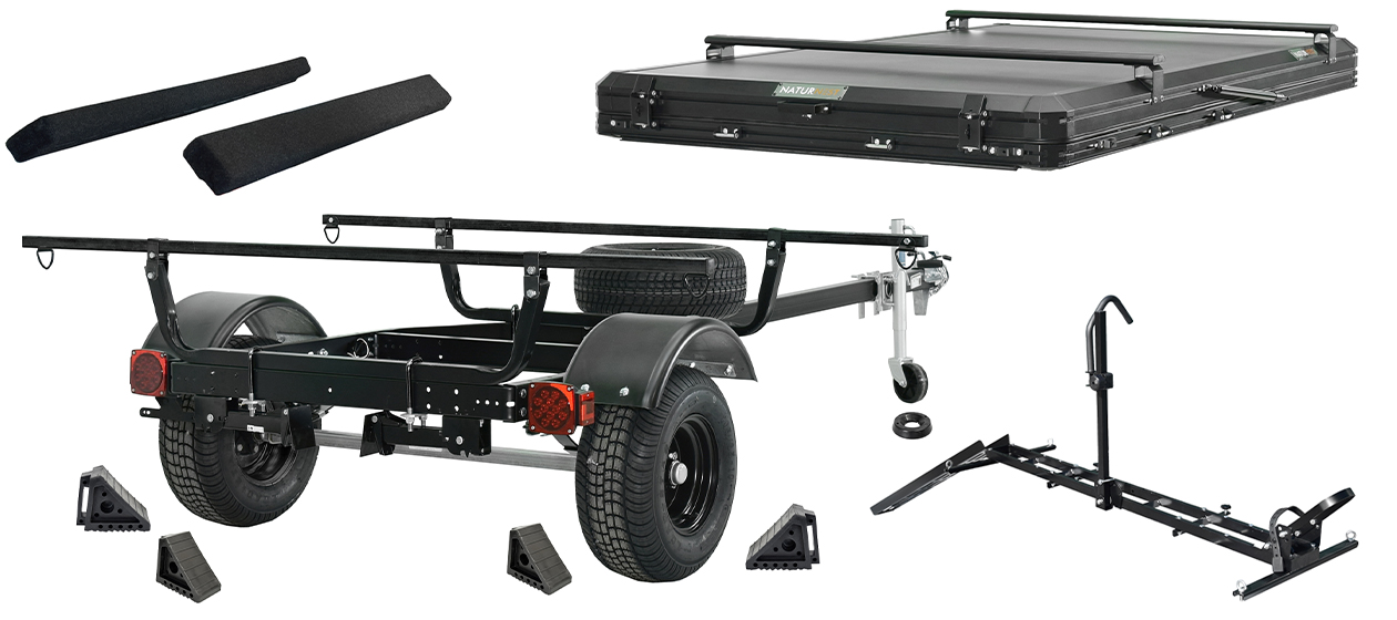 MicroSport™ Overland™ Tent Trailer Package with Tent ( 2 Stabilizing Jacks, Spare Tire, JackStand, Bunk Kit, E-Bike Trailer Rack)