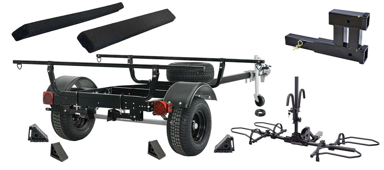 MicroSport™ Overland™ Tent Trailer Package ( 2 Stabilizing Jacks, Spare Tire, JackStand, Bunk Kit, Double Hitch Receiver, E-Bike Carrier) 